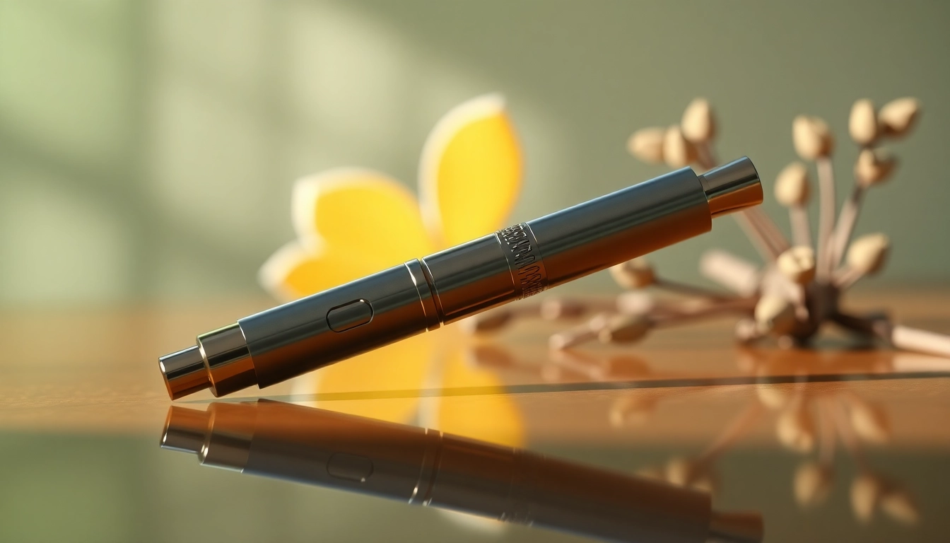 Find where to buy DMT with a detailed view of a DMT vape pen surrounded by nature.