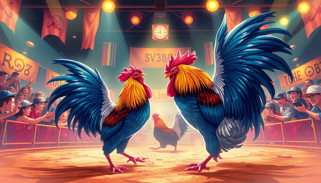 Exciting live cockfighting scene at sv368win.live, capturing the thrill of competition and vibrant crowd engagement.