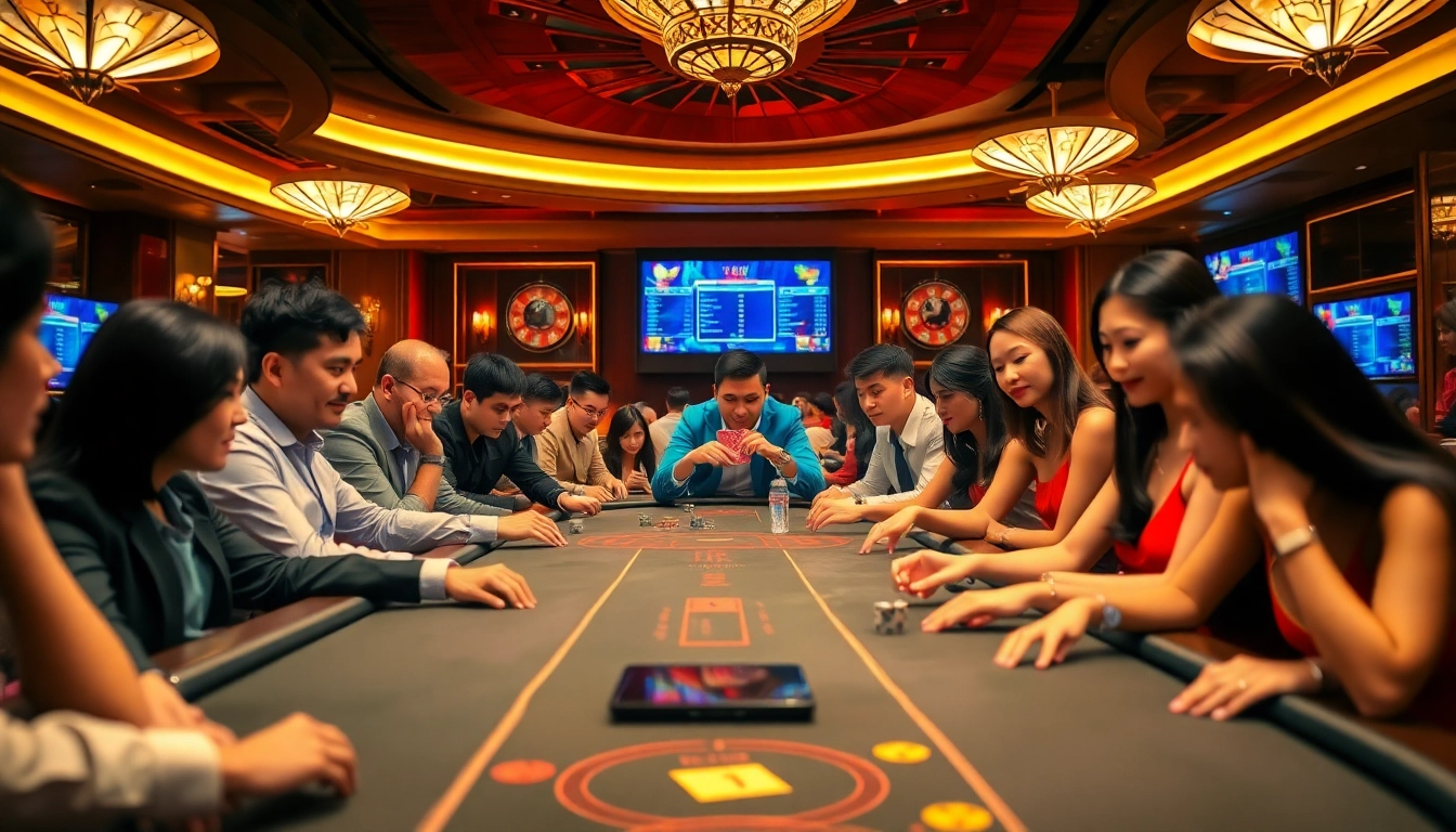 Engaging casino scene at vvvwin88.live, showcasing vibrant players enjoying Baccarat and Poker.