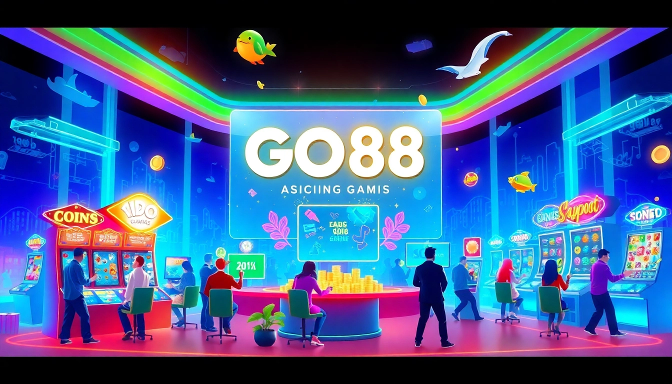 Experience the excitement of GO88 gaming at dittytalk.com with vibrant visuals of online casino games and engaging players.